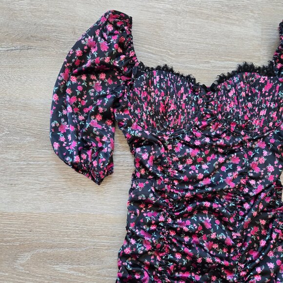 For Love & Lemons Melrose Puff Sleeve Satin Floral Bustier Mini Dress Sexy Small - Picture 9 of 17